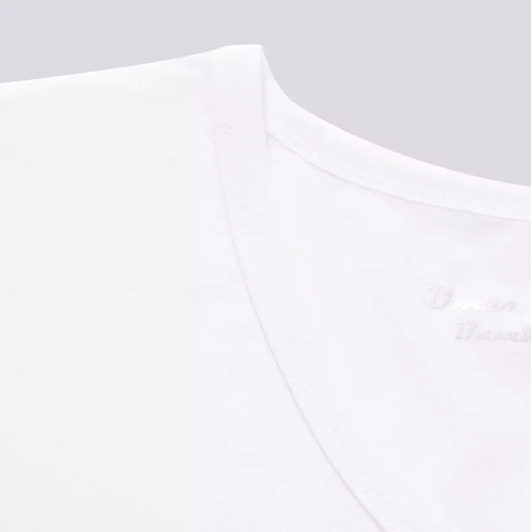 Neck opening of white bamboo v-neck T-shirt