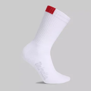 White sport sock with red tab
