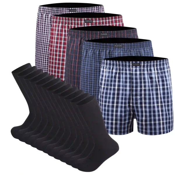 5 Woven Boxers and 12 Bamboo Socks